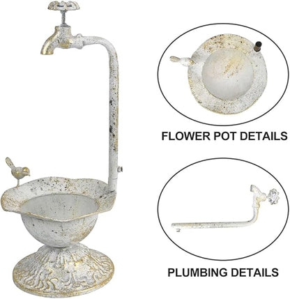 Unique Planters for Indoor Outdoor Plants, Rustic Succulent Planters, Outdoor Flower Pots, Indoor Succulent Plant Pots, Metal Tap Design, Home and Garden Decor (White)