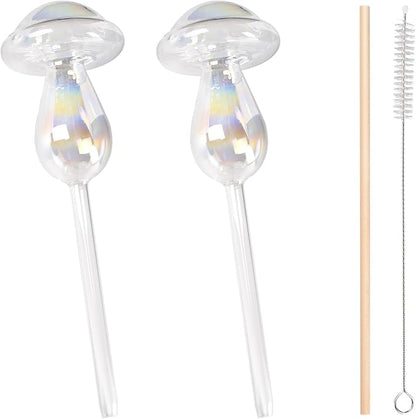 Plant Watering Globes- 2Pcs Iridescent Rainbow Glass Water Bulbs Mushroom Self Watering Spikes Planter Insert Automatic Plant Watering Bulbs Devices for Indoor and Outdoor Plants