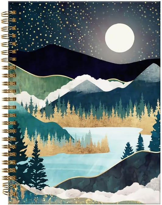 Spiral Journal Notebook,A5 Hardcover Lined Journals for Women Girl 6 x 8.3 in,120 Pages Thick Paper,Cute College Ruled Writing Notebook for Gifts Office Work School(Abstract Landscape Mountain)