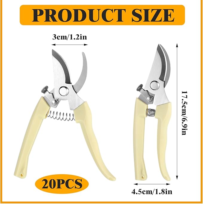 20Pcs Pruning Shears for Gardening, Beige Garden Clippers Handheld Heavy Duty Plant Scissors Bypass Pruning Shears for Gardening Yard Hedge Flowers Tree Trimming Plant Cutter
