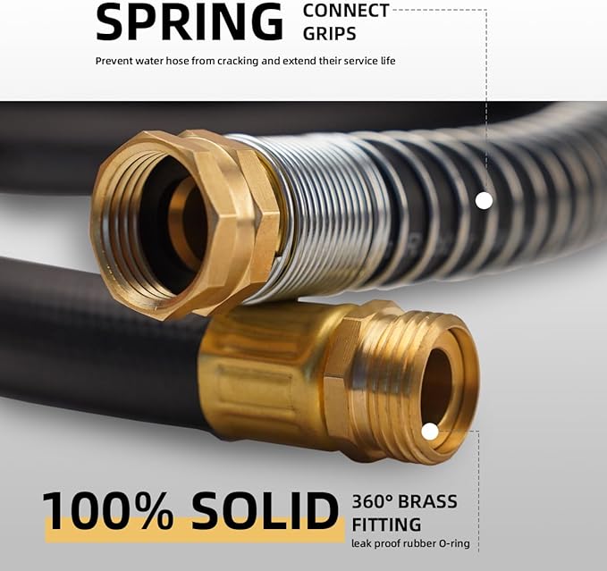 WiseFlow Garden Hose 25FT x 5/8", Heavy Duty Rubber Hose, Water Hose with Five Layered Braiding, Male Female Fittings, 1000PSI Burst, 300PSI Working (Black)