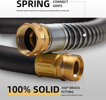 WiseFlow Garden Hose 90FT x 5/8", Heavy Duty Rubber Hose, Water Hose with Five Layered Braiding, Male Female Fittings, 1000PSI Burst, 300PSI Working (Black)