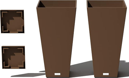 Veradek V-Resin Indoor/Outdoor Taper Planter (Espresso, 26 inch - 2 Pack with 2 Saucer Trays)