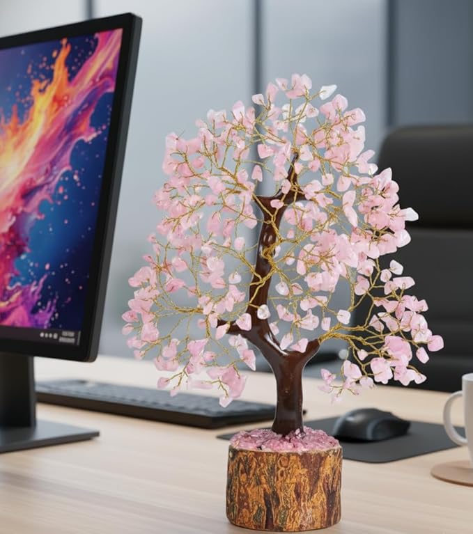 Rose Quartz Crystal Tree of Life – Handmade Healing Gemstone Money Tree for Positive Energy, Good Luck & Prosperity | Home & Office Decor | Gift for Women & Mom