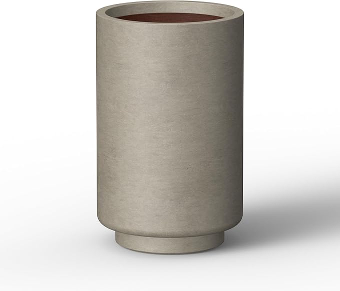 Kante 15.7 Inch Tall Concrete Planter, Round Pedestal Design Garden Pot for Indoor Outdoor Plants, Modern Garden Pot with Drainage Hole, Weathered Concrete Finish with Painted Interior
