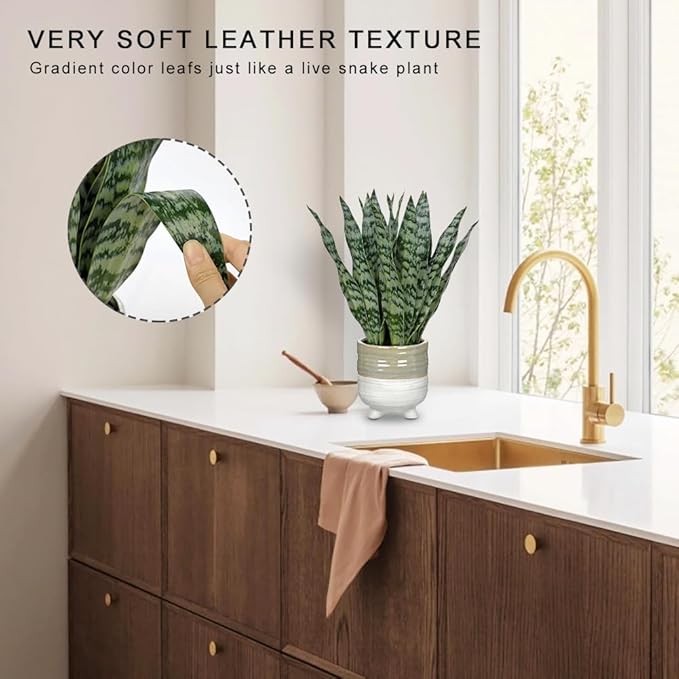 Hollyone Fake Snake Plant 13.5 Inch Large Artificial Snake Plant Potted with Ceramic Pot Faux Sansevieria Plant for Home Office Room Indoor Decor Housewarming Gifts