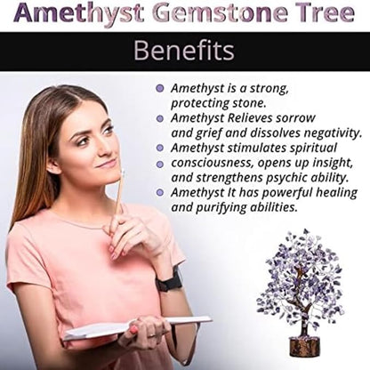Amethyst Crystal Tree of Life - Handmade Healing Bonsai Purple Tree for Home and Office Decor, Positive Energy and Good Luck, Ideal for Christmas Decor and Birthday Gifts for Women, Men