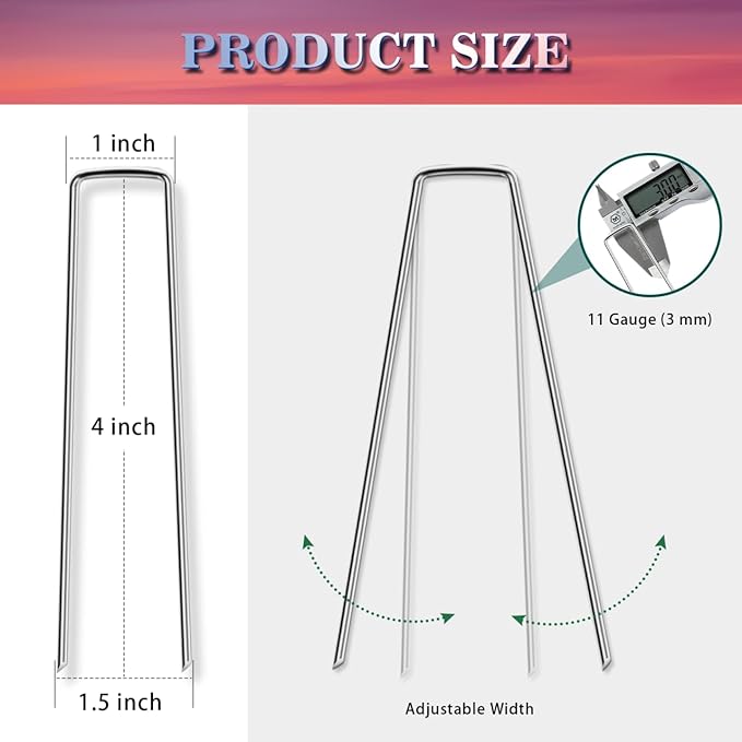 Gtongoko 50 Pack 4 Inch Galvanized Landscape Staples Garden Stakes Plant Cover Stakes 11 Gauge Tent Stakes Ground Stake for Landscaping Securing Weed Barrier Fabric, Christmas Decorations