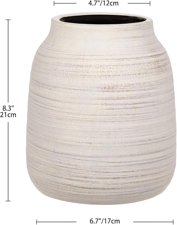 Briful 8.3in Tall Large Rustic Shabby White Ceramic Vase, Vintage Farmhouse Natural CountryTerra Cotta, Antique Pottery Pampas Flowers Vases for Living Room Kitchen Table Shelf Decor