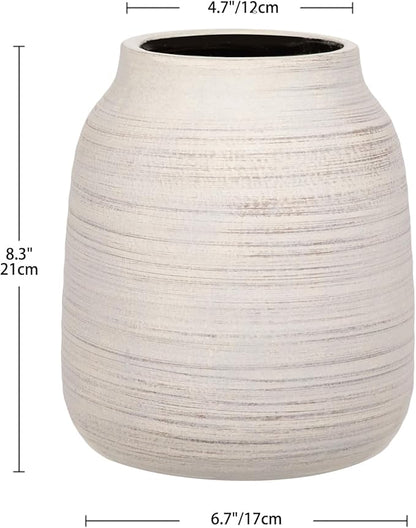 Briful 8.3in Tall Large Rustic Shabby White Ceramic Vase, Vintage Farmhouse Natural CountryTerra Cotta, Antique Pottery Pampas Flowers Vases for Living Room Kitchen Table Shelf Decor