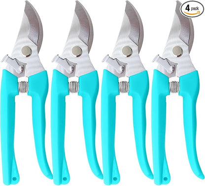 Pruning Shears for Gardening, 4 Pack Garden Scissors for Cutting Fresh Flowers, Floral Clippers for Plants, Fruits (Blue)