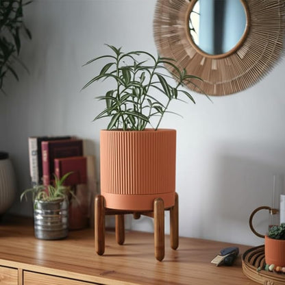 Large Terracotta Pots, 8 Inch Clay Planter Pots with Drainage Hole & Saucer (with Stand), Garden Planters for Indoor/Ourdoor Plants, Cactus & Snake Plant