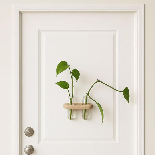 Decorate Magnetic Wood Plant Propagation Stations – Double Vases for Indoor Hydroponic Flowers, Fridge or Entry Door Decoration (Double)
