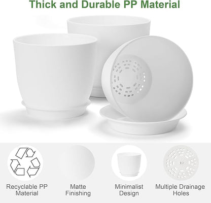 Plastic Plant Pots 9/8/7.5 inch Set of 3, Indoor Planters with Drainage Holes and Tray, Thickened Plastic Flowers Pots for Indoor Outdoor Garden Plants and Flowers, White