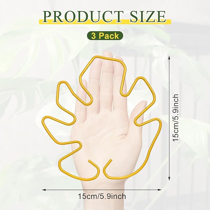 3PCS Monstera Plant Support, Metal Plant Supports Plant Stem Holder Plant Support Ring Stabilizer Durable for Climbing Plants Indoor Outdoor Moss Pole (Gold)