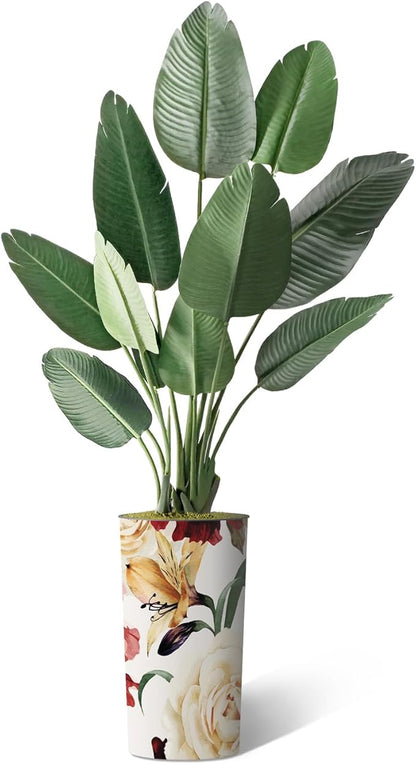 Artificial Tree in Modern Flower Pattern Planter, Fake Bird of Paradise Silk Tree for Indoor and Outdoor Home Decoration - 67" Overall Tall (Plant Pot Plus Tree)