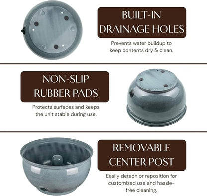 Monarch Abode Garden Hose Holder with Lid – Decorative Water Hose Holders for Outside, Smooth Metal Patina Pot with Drainage, 100ft Waterhose Holder for Outside, Garden Storage Caddy