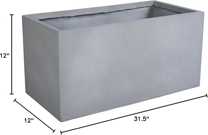 LeisureMod Flora Fiberstone and MGO Clay Planter, Mid-Century Modern Rectangular Planter Pot for Indoor and Outdoor in Grey (12" Height)