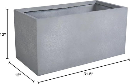 LeisureMod Flora Fiberstone and MGO Clay Planter, Mid-Century Modern Rectangular Planter Pot for Indoor and Outdoor in Grey (12" Height)