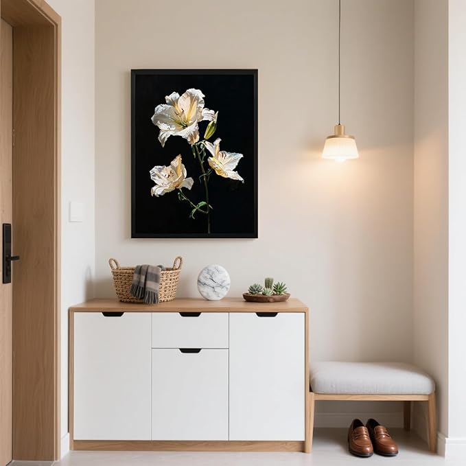 Canvas Bathroom Wall Art Prints Artwork for Walls Decor Framed Vintage Wall Art Decor Black and White Flowers Wall Art Decorations Pictures for Bathroom Botanical Hallway Wall Art Decor 16x20 Inchs