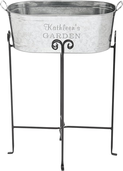 Let's Make Memories Personalized Planter Tub for Mom Grandma Wife - Custom Engraved Decorative Metal Flower Pot - Mothers Day from Family Daughter Son Kids - 5.5 Gallons - Any 2-Line Message w/Stand