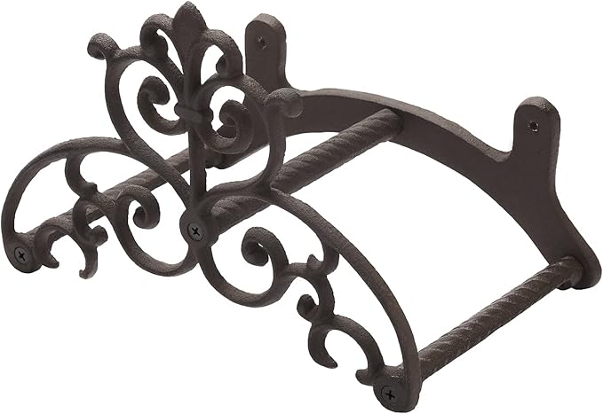 MyGift Cast Iron Garden Hose Holder, Heavy Duty Wall Mounted Water Hose Holder Reels, Garden Hose Hanger with Vintage Scrollwork Design for Outside