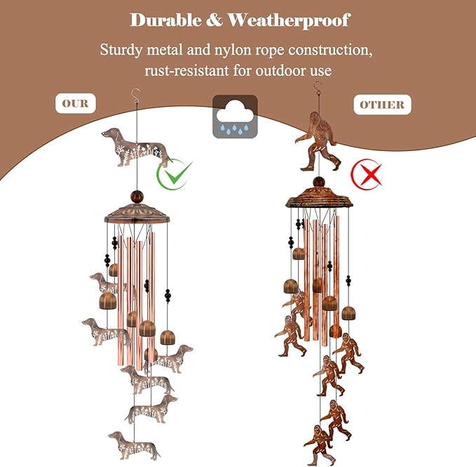 Dachshund Wind Chimes for Outside, Metal Wiener Dog Gifts for Women/Men, Doxie Mom Birthday Memorial Windchimes Outdoors, Funny Dog Lover Garden Decor for Patio Yard, Durable Pet Loss Sympathy Gift