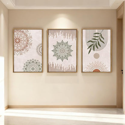 Anyzal Boho Wall Art Framed Large Abstract Geometric Line Paintings Mid-century Modern Plant Wall Decor for Bedroom Living Room Office 16x24 Inches 3 Piece