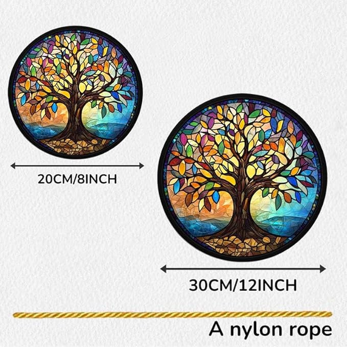 Acrylic Stained Window Hanging Art Tree Acrylic Decoration for Indoor Outdoor Home Bar Office Garden Plastic Ornament Decor 8x8 Inch