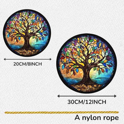Acrylic Stained Window Hanging Art Tree Acrylic Decoration for Indoor Outdoor Home Bar Office Garden Plastic Ornament Decor 8x8 Inch
