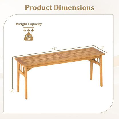 Tangkula Outdoor Acacia Wood Bench, 48” Patio Dining Bench with Slatted Seat, Backless Wooden Entryway Bench, Farmhouse Indoor Outdoor Furniture for Garden, Poolside, Park & Deck