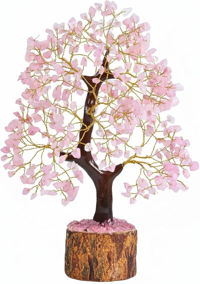 Rose Quartz Crystal Tree of Life – Handmade Healing Gemstone Money Tree for Positive Energy, Good Luck & Prosperity | Home & Office Decor | Gift for Women & Mom
