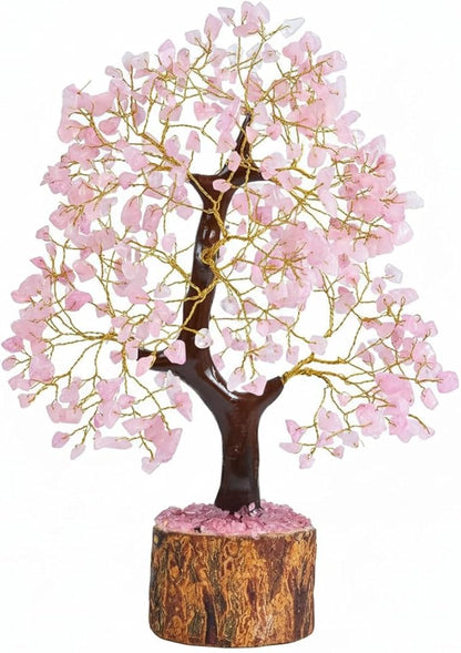 Rose Quartz Crystal Tree of Life – Handmade Healing Gemstone Money Tree for Positive Energy, Good Luck & Prosperity | Home & Office Decor | Gift for Women & Mom