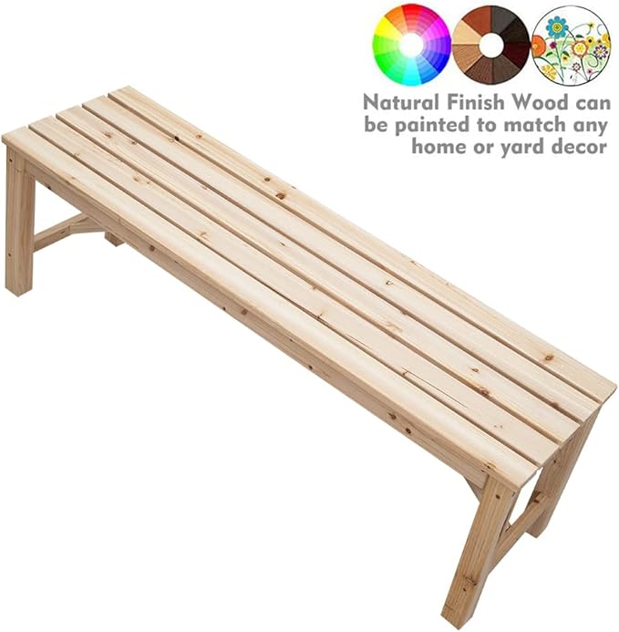 Outdoor Wood Bench Indoor Backless Porch Rustic Square Fir Log Solid Wood Fire Pit Bench for Patio Garden Deck and Backyard, 55" W×15.7" D×17.7" H, Natural