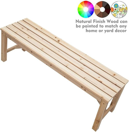 Outdoor Wood Bench Indoor Backless Porch Rustic Square Fir Log Solid Wood Fire Pit Bench for Patio Garden Deck and Backyard, 55" W×15.7" D×17.7" H, Natural