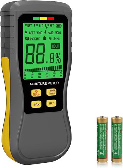 Pinless Moisture Meter, Digital Wood Moisture Tester, Non-Destructive Induction Moisture Detector for Drywall, Lumber, Building Materials, Easy Read and Three Color Indicate