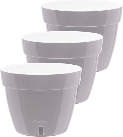 DECOPOTS - 3 Pack - Self Watering Planter - Modern Flower Pot with Water Level Indicator for All House Plants, Flowers, Herbs - Height 8.3 inches (Diameter 10.6", Grey - White)