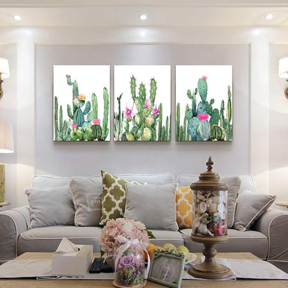 Canvas Wall Art for living room bathroom Wall Decor for bedroom kitchen artwork Canvas Prints green watercolor cactus painting 3Pieces abstract Modern framed office Home decorations family picture