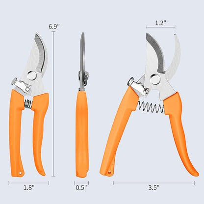 Flower Scissors, Flower Shears High Strength Steel Sharp, Ergonomic Handle Pruning Shears for Gardening, Lightweight Garden Scissors, 1-inch Cut Capacity Rust Resistant for Plants Bonsai-Orange