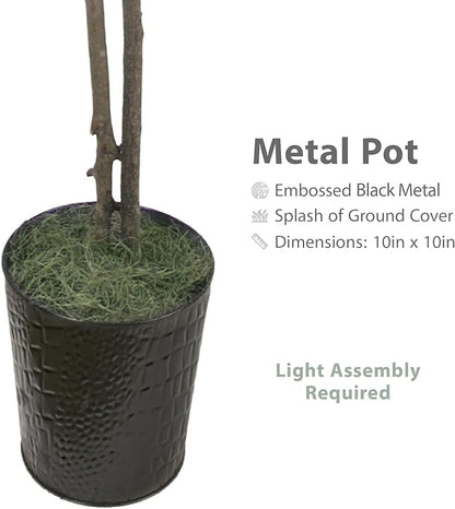 6ft Artificial Ficus Tree in Black Metal Pot - Real Wood Trunk, Preassembled, No Maintenance Indoor Faux Plant - Living Room, Home & Office Decor