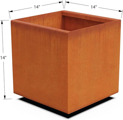 Plantercraft Corten Steel Planter Square Cube Metal Box Modern Rust Outdoor Heavy Duty | Made in USA | Fully Assembled | Commercial Residential | Without Drain Holes