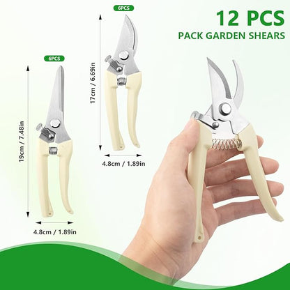 12 Pcs Garden Shears Flower Scissors Pruning Shears Floral Garden Clippers Hand Pruners Branch Cutter Gardening Tools for Plants Cutting, Trimming, Fruits Picking(Bypass, Straight)