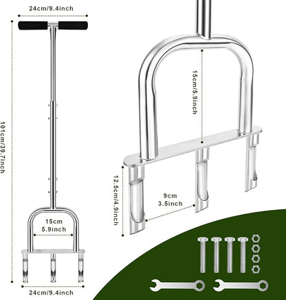 Manual Aerator Lawn Tool - Assembled Grass Aerator with 3 Hollow Tine, for Yard & Lawn Aeration(Hollow Tine Non-Replaceable)