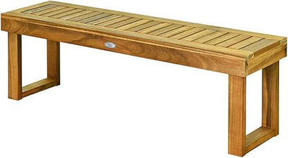 Tangkula 52” Outdoor Acacia Wood Garden Bench, Patio Wood Dining Bench with Slatted Seat, Wooden Backless Bench for Outdoors & Indoors, Outside Bench for Entryway, Deck, Poolside, Yard & Porch