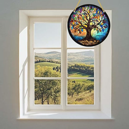 Acrylic Stained Window Hanging Art Tree Acrylic Decoration for Indoor Outdoor Home Bar Office Garden Plastic Ornament Decor 8x8 Inch