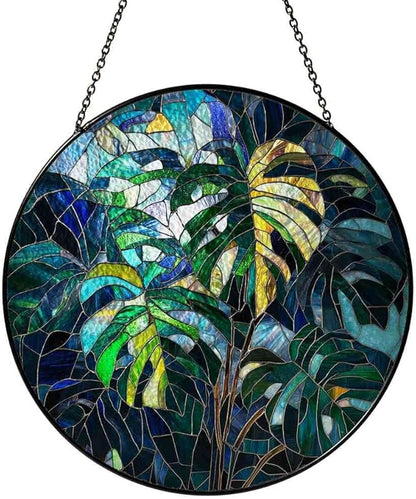 Stained Glass Monstera Ornaments Suncatcher - Monstera Decor Gifts for Women Men Botanical Lovers - Window Hanging Decorations for Home Wall Kitchen - Christmas Birthday Housewarming Gift