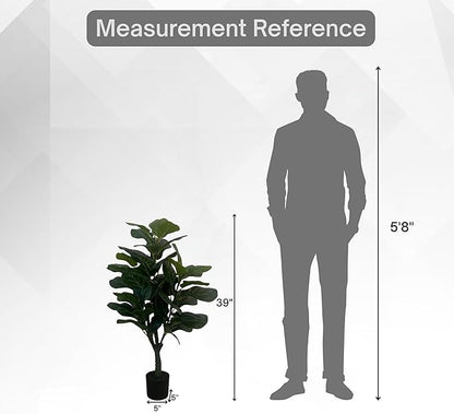 XBrand 39.4-Inches Artificial Fiddle Leaf Fig Tree in Pot for Indoor Outdoor Home Office Store, Great Housewarming Gift