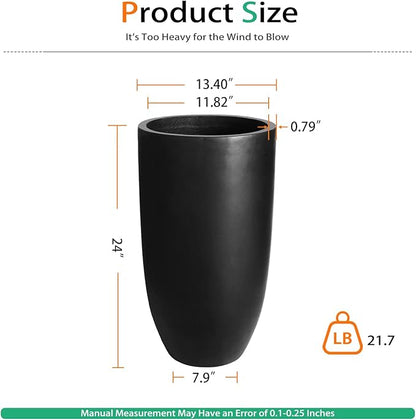Tall Planters for Outdoor Plants, Large Concrete Flower Pots for Garden Front Porch, Patio, Indoor (Black, 24 inch)