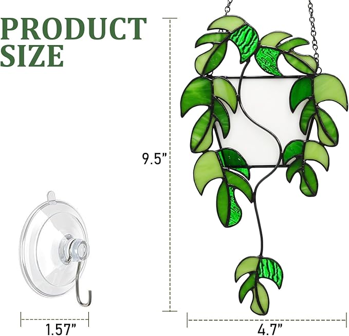 Monstera Stained Glass Window Hanging,Handcrafted Real Stained Glass Plant Suncatcher for Home Indoor Window Wall Decor, Gifts for Plant Lovers,Women,Mother's Day,Christmas