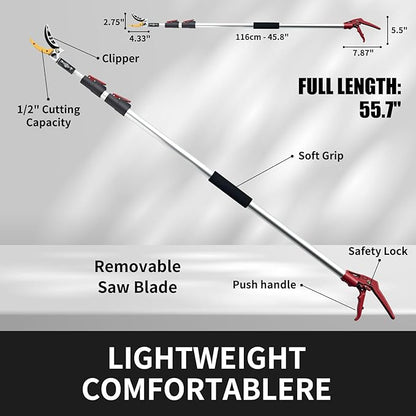 4.6-10 Ft Tree Trimmers Long Handle Pruner with Long Reach Pole Saw, Extendable Tree Pruner Cut and Hold Pruning Trimmer, Telescoping Fruit Picker Pole Tools for Branches Bypass Lopper
